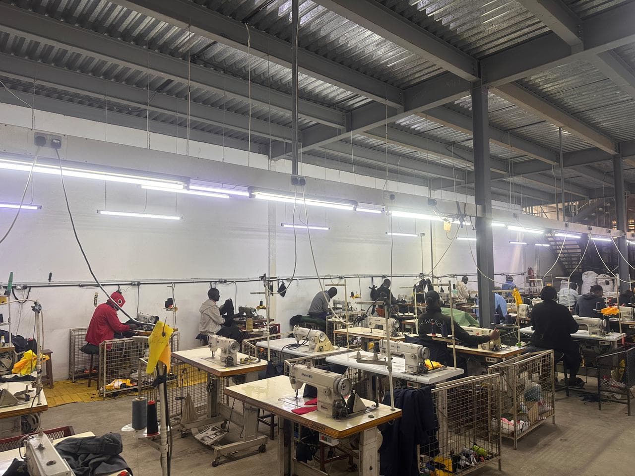 Bali Fashions production floor in Nairobi with rows of industrial sewing machines